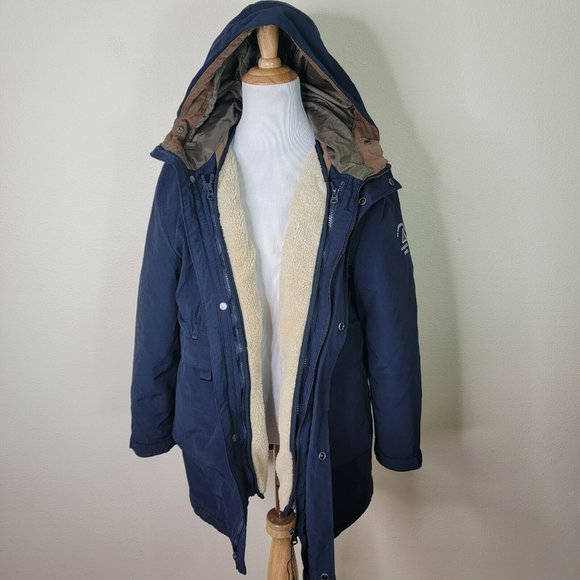 Zara Girls Blue Detachable 2 in 1 Winter Jacket Navy Blue Fleece Lined Sz 13-14